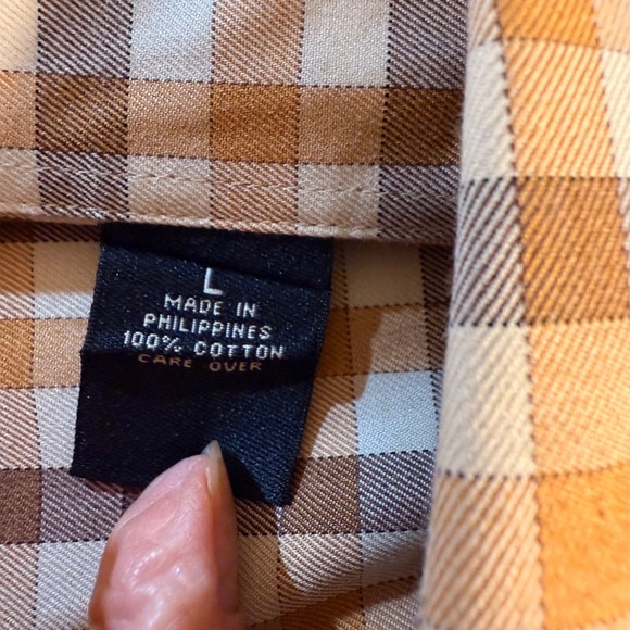 JOS A BANK Traveler's Gingham Check Button‎ Down Shirt Mens L Brown Tan White - Picture 8 of 14